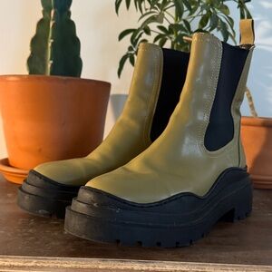 Mango Olive Ankle Boots with Black Soles